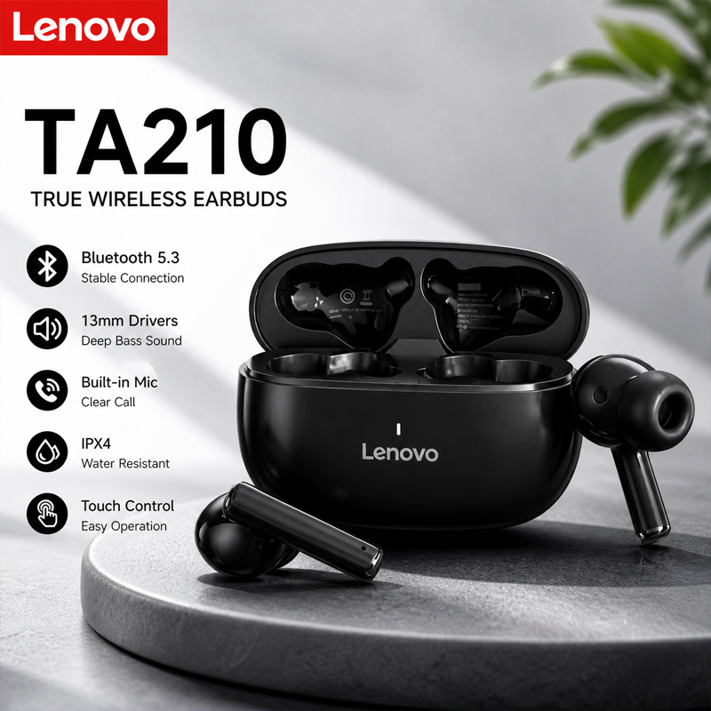 Anc Wireless Over Ear Headphones - Headset Nirkabel Bluetooth Lenovo TA210 Terbaru